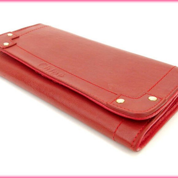 Chloe Wallet Purse Long Wallet Red Woman Authentic Used Y936 - Picture 3 of 5